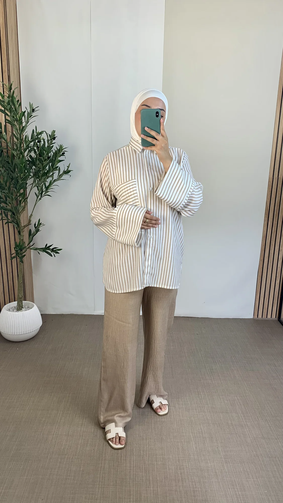 Ensemble à rayures  - Taille: Taille 1= 36-40 | Couleur: Beige